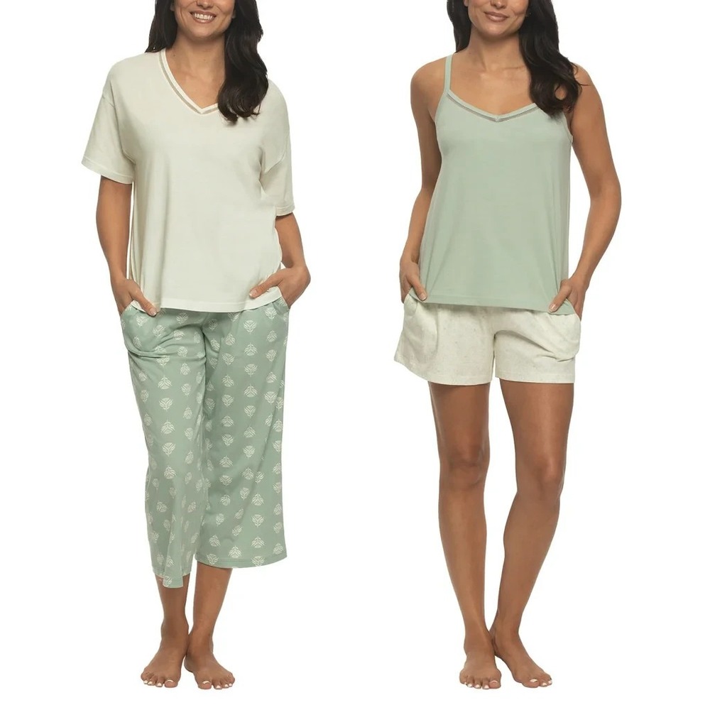 Felina Women's Cotton 4-piece PJ Set, Green, Size: Medium, New